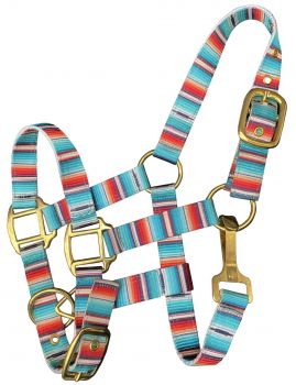 Showman Premium nylon serape print halter with brass hardware. PONY SIZE